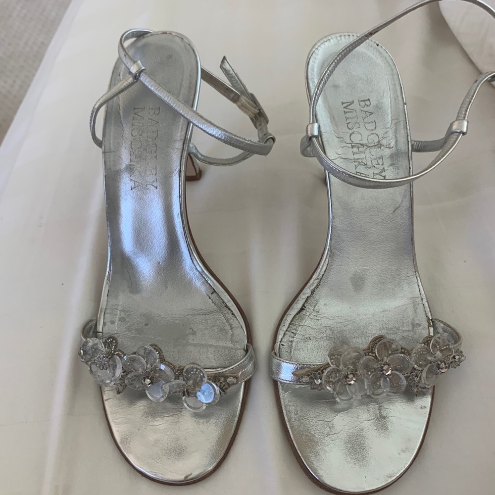 Badgley Mischka jeweled silver heels